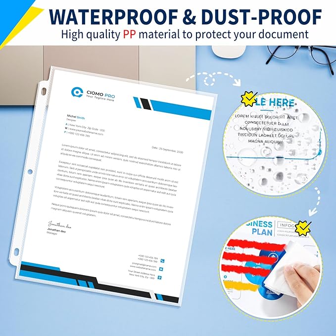SUNEE Sheet Protectors 200 Packs for 3 Ring Binder, PVC-Free Clear Page Protectors 8.5x11 Inches Plastic Sleeves for Paper, Documents, Photos, Top Loading Binder Sleeves Letter Size