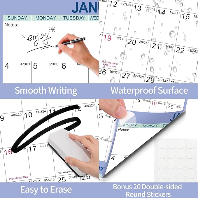 2026 Wall Calendar 24" x 36" Dry Erase Calendar for Wall from January 2026 to December 2026 12 Month Annual Large Yearly Wall Planner for Office School(Light Purple)