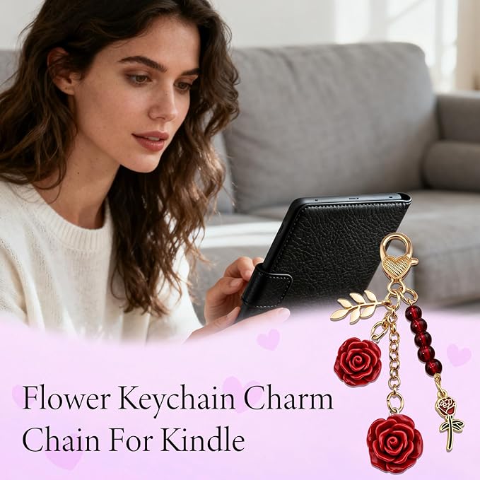 Rose Purse Charms Cute Flower Keychain With Heart Sticker Charm Chain For Kindle Colorful Bag Charms For Handbags