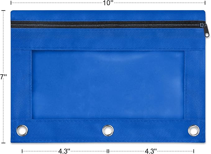 Shemira Pencil Pouch for 3 Ring Binder, Binder Pencil Pouch with Smooth Zipper, Clear Window Pencil Case for Binder, Zipper Pencil Pouches, Big Capacity 3 Ring Binder Pencil Bag, Azure Blue