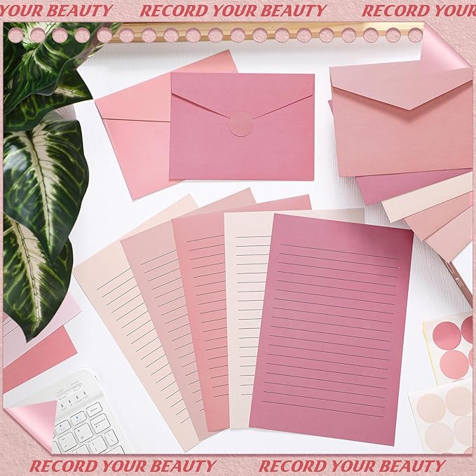 100 Pcs Stationery Lined Stationery Paper and Envelopes Set Includes 50 Letter Writing Paper and 50 Envelope for Office, 5.5 x 8.25 Inch(Dusty Rose)