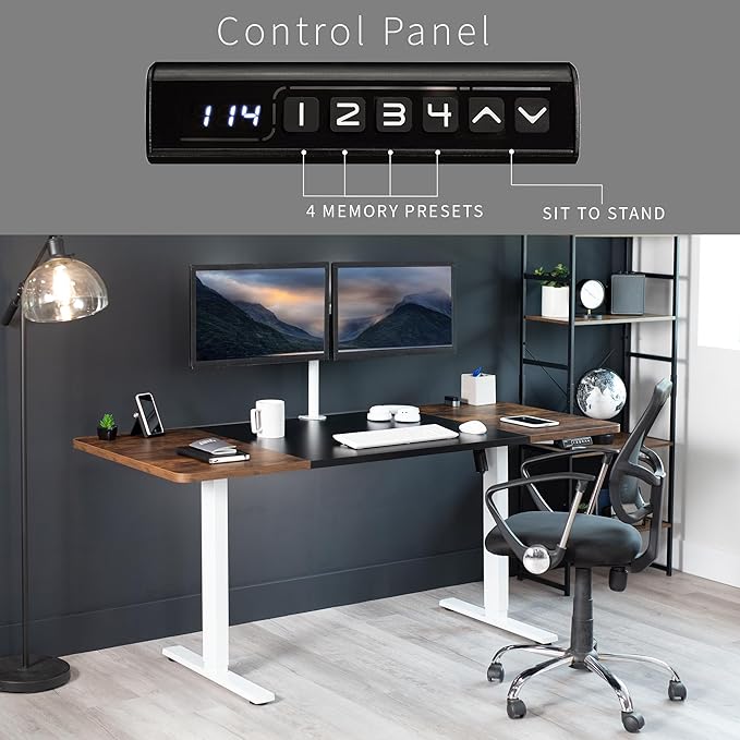 VIVO Electric 71 x 30 in Rustic Standing Desk, Memory Height Adjustment, 1B Series, Black and Vintage Brown Top, White Frame, DESK-KIT-1W7BN