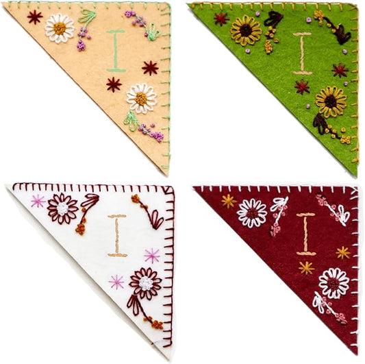 Personalized Embroidered Corner Mark, 4 Pack, Finished Initial Felt Bookmark Corner, Gift for Book Lover