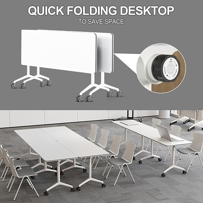 Folding Conference Room Tables 6 Pack, Foldable Modern Mobile Meeting Table Desk Training Table 6FT Large Rolling OfficeTable for Conference Training Classroom (6, 70.8" * 23.6" * 29.5")