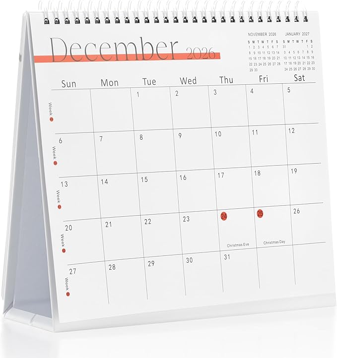 Desk Calendar 2025-2026,July 2025 to Dec 2026 18 Months Standing Flip Desk Calendar with Stickers,10" x 8" Desktop Calendar for Home Office School,White