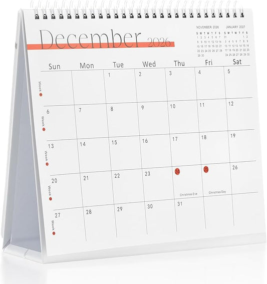 Desk Calendar 2025-2026,July 2025 to Dec 2026 18 Months Standing Flip Desk Calendar with Stickers,10" x 8" Desktop Calendar for Home Office School,White
