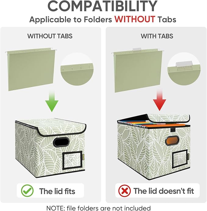 BALEINE File Organizer Box with Lid, Collapsible File Folder Organizer with Plastic Slide, Hanging File Folder Box for Office Document Storage (1 Pack, Antique Foliage)