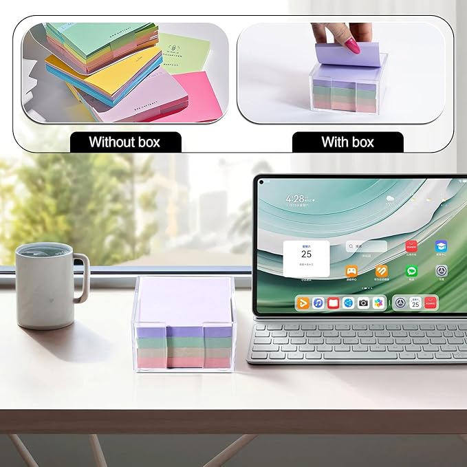 Acrylic Sticky Note Holder, 3 x 3 Clear Acrylic Notepad Holder, Crystal Notepad Organizer Notes Dispenser for School Dorm Home and Office