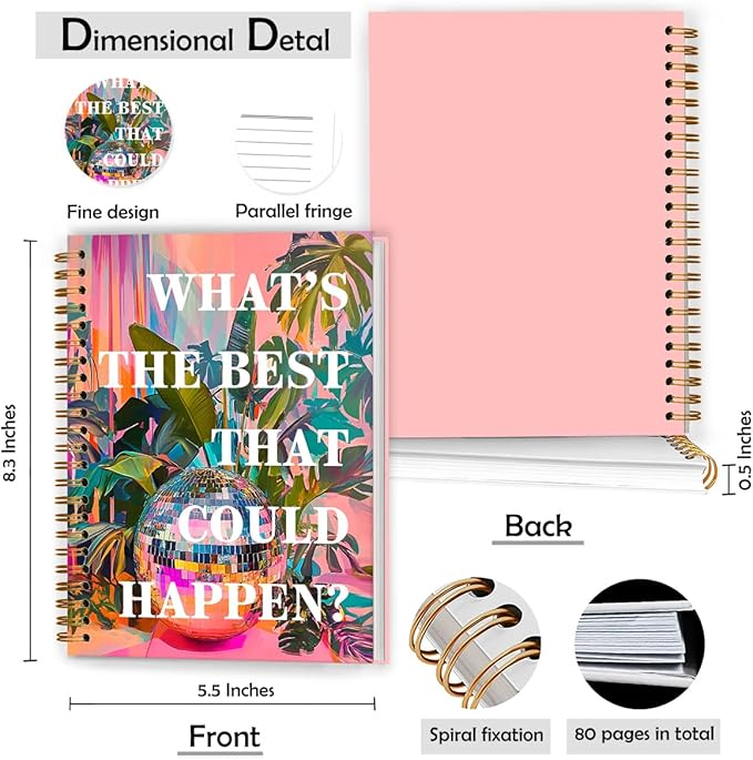 What's the Best That Could Happen Inspirational Notebook, Positive Quote Journal for Women, Anti Anxiety Journal, Groovy Disco Ball Hardcover Spiral Notebook, 5.5x8.3 Inch