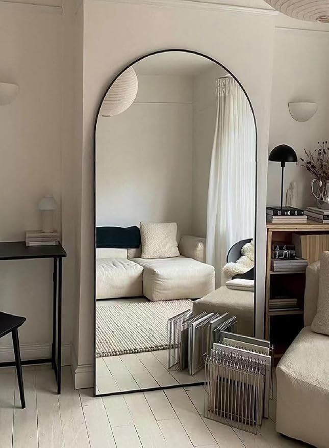 Full Length Mirror, Arched Floor Mirror, 41" x 81" Oversized Full Length Mirror, Freestanding, Full Body Mirror, Arch Mirror Full Length, Wall Mounted Mirror for Bedroom, Black