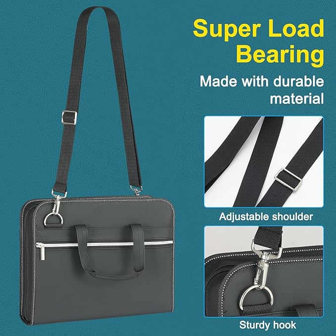 SEEKIND PU Leather Accordian File Organizer 26 Pockets, Expanding File Folder with Handle&Carrying Strap, Document Organizer File Holder for Letter Size / A4 File, for Office, School-Black