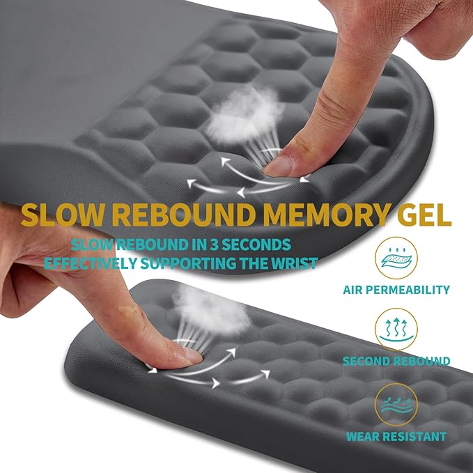 Hokafenle 2 in 1 Ergonomic Mouse Pad Wrist Support & Wrist Rest for Computer Keyboard Set, with Relieve Carpal Tunnel Pain Massage Bulge and Full Memory Gel Design (2In1 Set, Dark Gray)