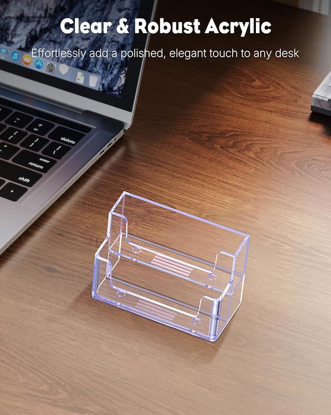 Uniclife Acrylic Business Card Holder for Desk 2 Slots Clear Business Card Display Stand for Men & Women Desktop Business Card Organizer Card Stand for Office Home Exhibition, 120 Card Capacity