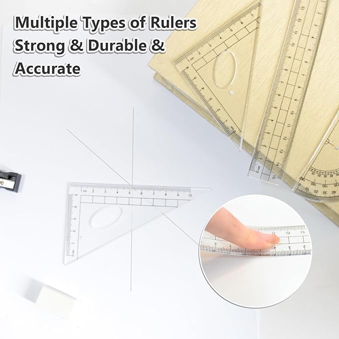 SAYEEC Geometry Set, 10 Pcs Math Protractor Compasses Kit with Ruler, Triangles, Eraser, Sharpener, Lead Refills, Pencil, Storage Box, Drafting Drawing Tools for Architects Engineers Artists Students