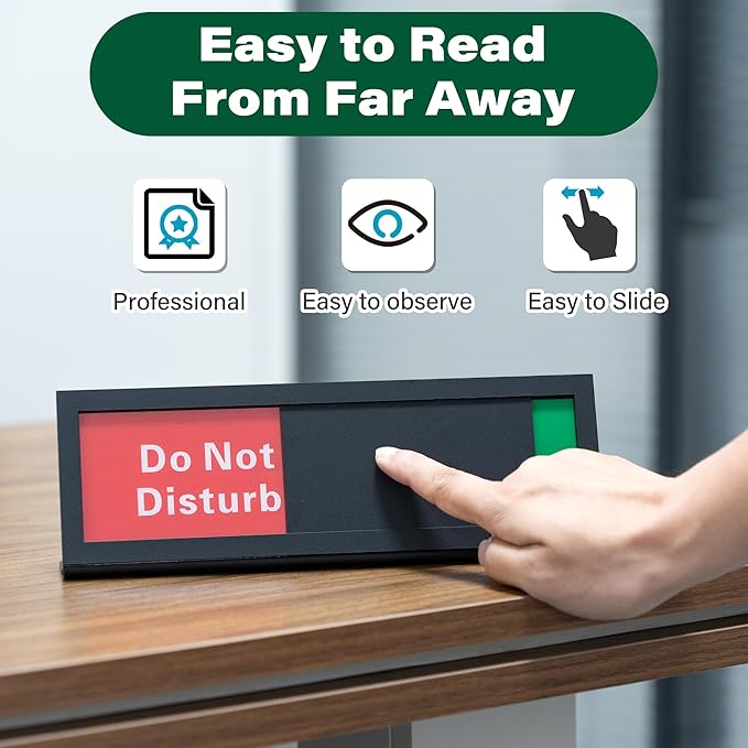 Do Not Disturb Sign for Office, Office Desk Signs with Slider, Acrylic Office Privacy Sign, Slider Desktop Sign, 9.75" x 3", Frosted Black Office Status Sign for Desk