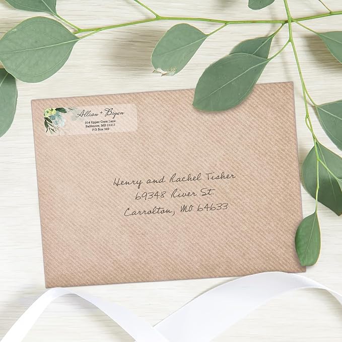 Clear Floral Greenery Rolled Address Labels / 250 Personalized Return Address Labels/Custom Address Stickers in Elegant Plastic Dispenser