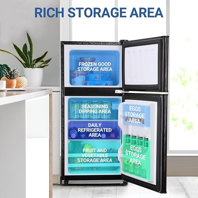 Dorm Fridge with Freezer, Small Refrigerator 3.6 Cu. Ft. with Freezer for Apartment, Temperature Adjustable Apartment Size Fridge for Kichen, College, RV, Office, Black