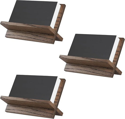 Set of 3 Business Card Holders for Desk - Brown Wood Small Cards Holder, Professional Desktop Business Card Stand Display, Wooden Name Card Holder