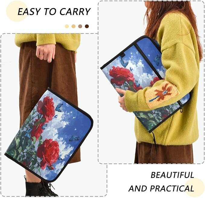 Rose and Blue Sky Expanding File Organizer with 13 Pockets Accordion File Folders with Labels,Portable Document Paper Bill Receipt Organizer,Home College School Office Supplies, Letter Size