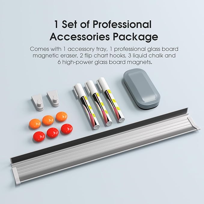 MaxGear Glass White Boards 96x48 Inches, Wall Mounted Magnetic Dry Erase Board Black, Large Frameless Whiteboard with 1 Eraser,3 Markers and 6 Magnets for Office, School, Home