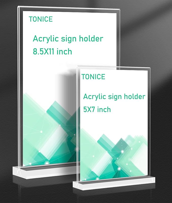 TONICE Acrylic Sign Holder 8.5 x 11 inch 6 Pack Double-Sided Plastic Sign Holder Stand Vertical Display Table Top Sign Holder for Office, Restaurants, Store, Wedding, Party