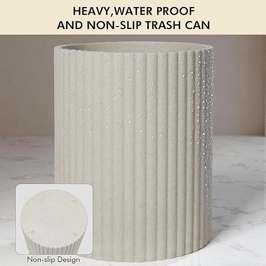 Beige Luxury Stone Bathroom Trash Can, Modern Bathroom Office Trash Can, Resin Wastebasket, Garbage Receptacle Bin for Bathrooms, Offices, Powder Rooms, Kitchens (Beige)