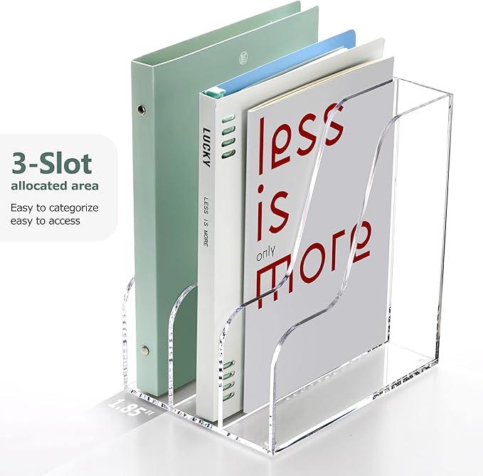 SANRUI Acrylic Magazine File Holder for Desk Organizers, Clear 3 Vertical Compartments A4 Folder Binder Holders Sorter, Desktop Workspace Organization Storage Racks for Office Home School