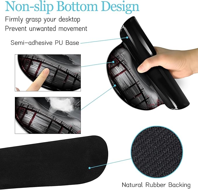 Japanese Mouse Pad Large Desk Mat Set, XXL Anime Full Moon Ergonomic Mousepad with Wrist Rest, Wrist Support Gaming Keyboard Mat Cup Coaster Set, Japanese Style Office Desk Accessories