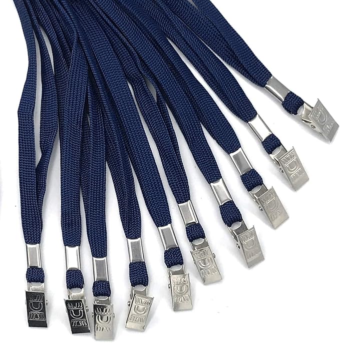 Lanyard 100 Pack Black Badge Lanyards Flat Lanyards Round 32" with Badge Clip (Navy Blue)