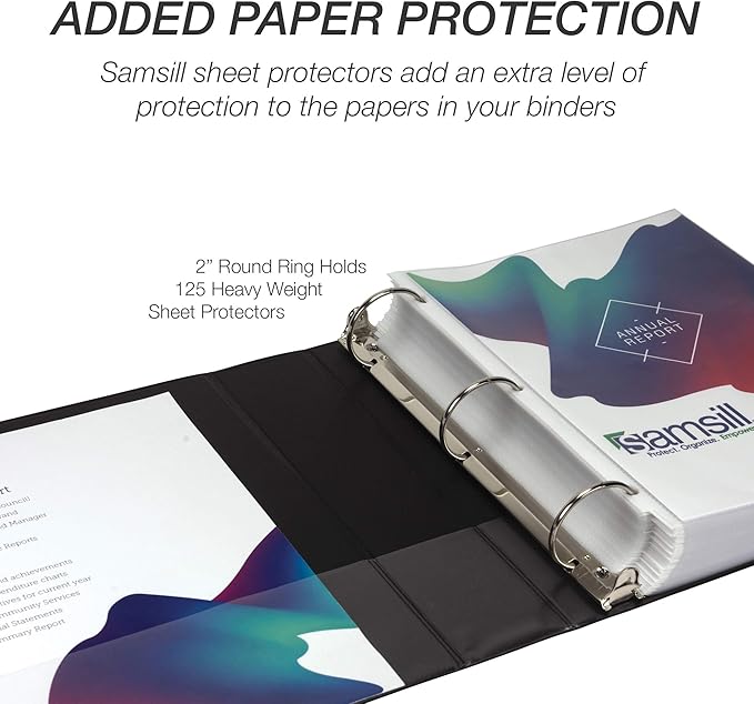 Samsill Durable 2 Inch Binder, Made in the USA, Round Ring Customizable Clear View Binder, Black, 4 Pack (MP48460)