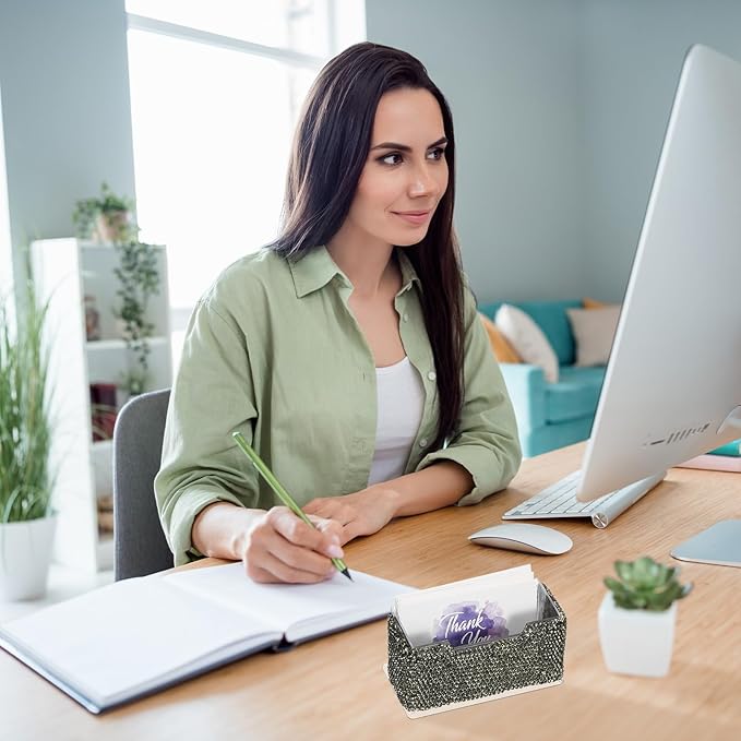 PATIKIL Rhinestone Business Card Holder, Crystal Business Card Holders Bling Business Card Organizer Display Stand for Desktop Desk Office Exhibition, Grey