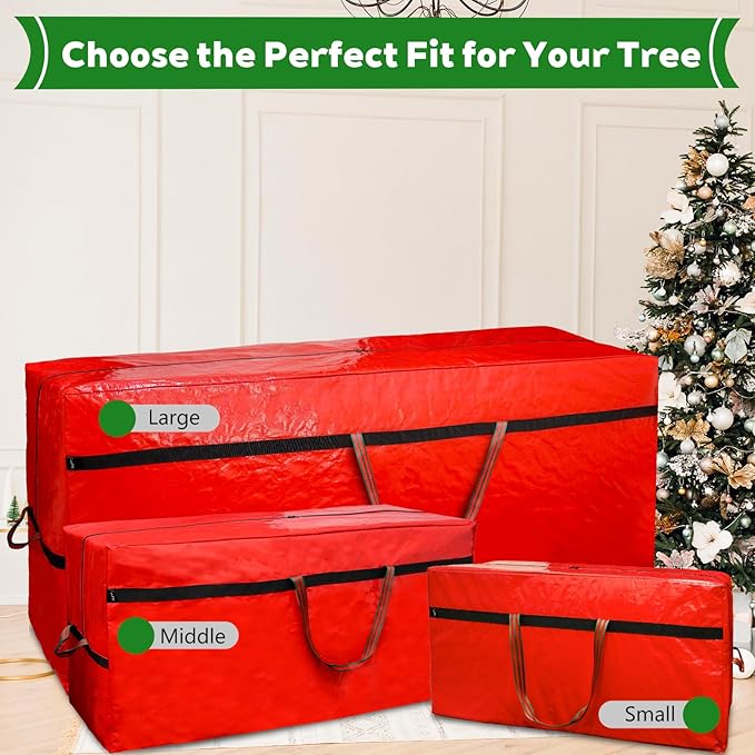 Heavy Duty Waterproof Christmas Tree Storage Bag- 7.5FT/6FT Waterproof Tearproof with 4 Handles Easy to Transport- Red 2 Pack