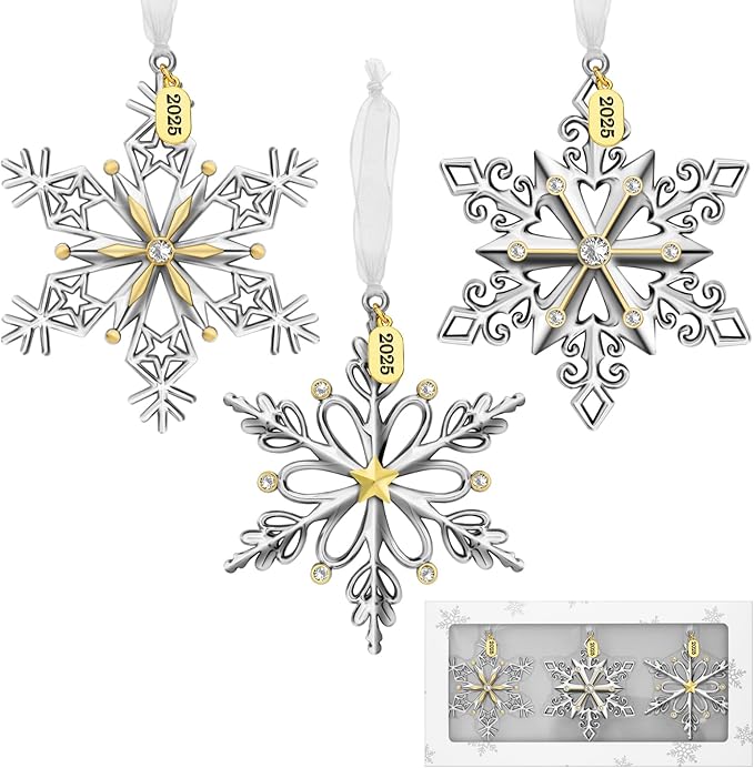 Christmas Tree Ornaments – 2025 Snowflake Hanging Pendant of Car Charm Holiday Decorative Keepsake Gift Home Decor (3 Pieces (2025))