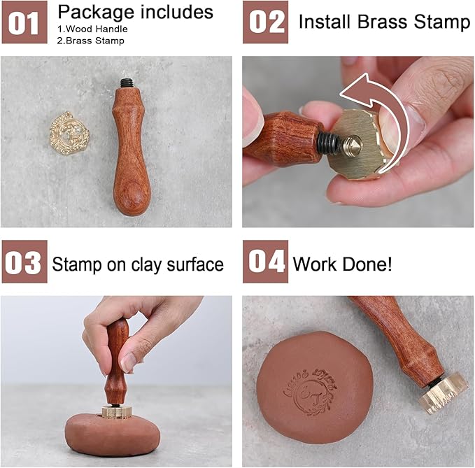 KAINSY Custom Pottery Stamp, Personalized Letter Stamp for Clay with Own Design, Create Unique Imprints in Pottery, Potters Gift, Polymer Clay Tools (2.5Inches)