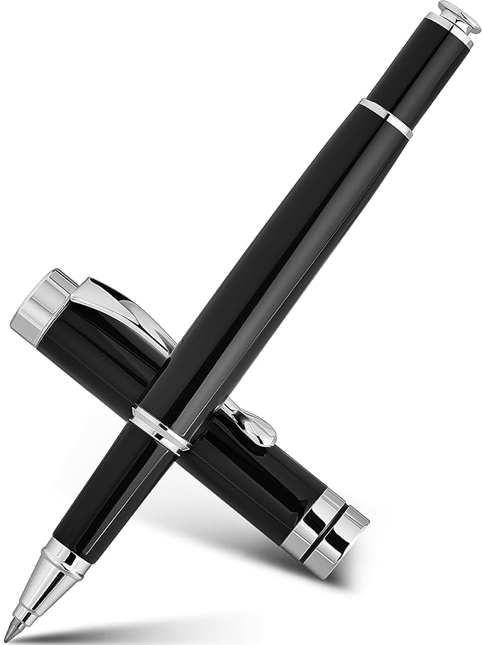 BEILUNER Ballpoint Pens, Stunning Black Chrome Ballpoint Pen with Silver Trim, Best Ball Pen Gift Set for Men & Women, Professional, Executive, Office, Fancy Pen-Gift Box With 0.5mm Extra Black Refill