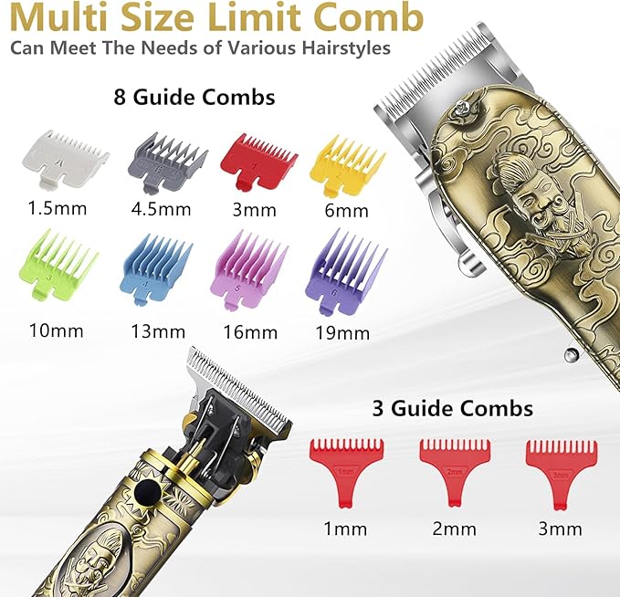 Soonsell Professional Hair Clippers for Men Cordless， Mens Clippers and Grooming Set，Electric Shavers, Clippers and T-Blade Trimmers Set，Hair Cutting Kit LCD Display（Bronze