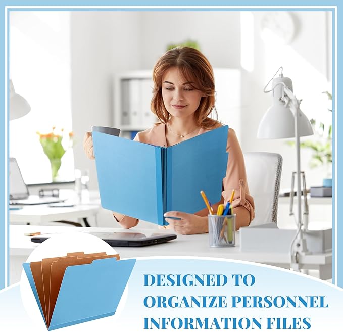 Skyygemm 12 Pcs Classification Folders Letter Size, 3 Divider Pressboard File Folder with Fasteners, Expanding File Organizer Bulk for Teachers, Clergy, Office, Church, Christmas Donations (Blue)