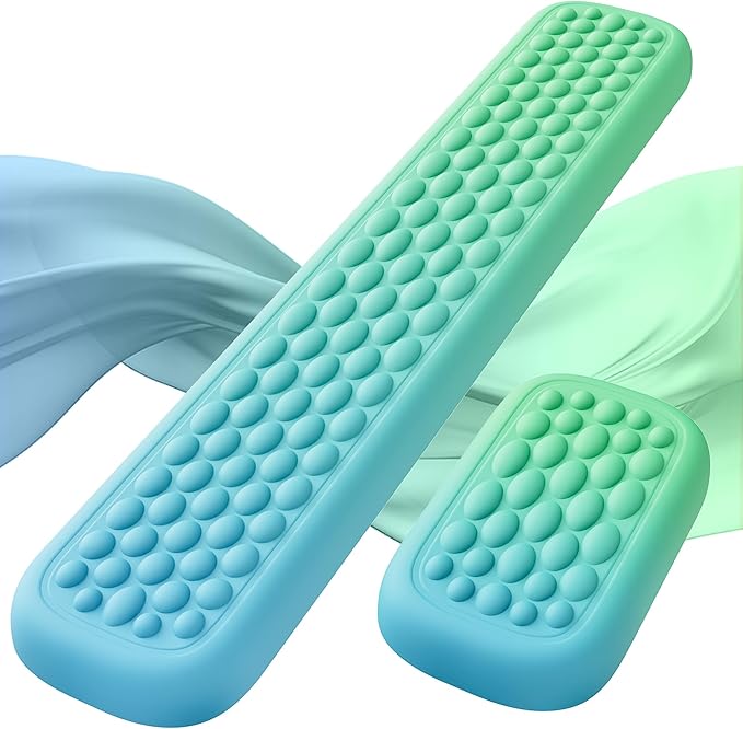 Lekvey Keyboard Wrist Rest, Silky Memory Foam Wrist Rest for Computer Keyboard, Mouse, Ergonomic Massage Design for Typing Pain Relief, Desk Pads Support Hand and Arm, Stain Resistant, Green Blue