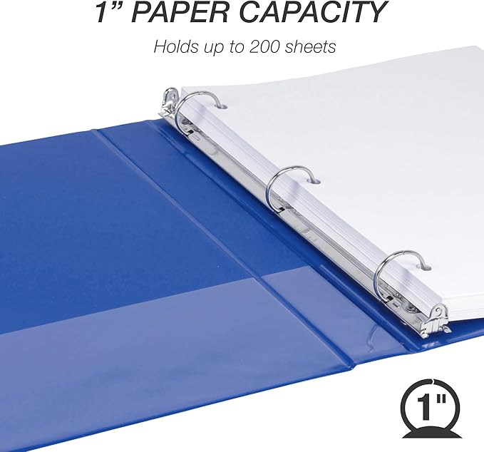 Samsill 1 Inch 3 Ring Binders, Made in USA, Economy Round Ring, Clear View Cover, 200 Sheet Capacity - for School, Home, Office - Blue, 12 Pack