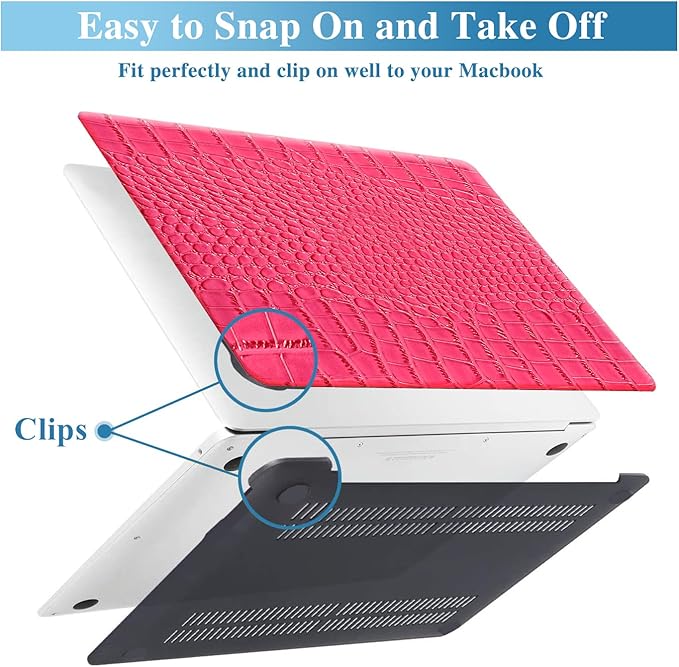 KEROM Compatible with Crocodile MacBook Air 13 Inch Case 2025-2022 M4 M3 M2 A3240 A3113 A2681, Textured Elegant Luxury Aligator Skin Snakeskin PU Leather Hardshell Case & Keyboard Cover, Pink