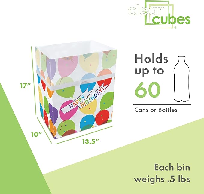 | 13 Gallon Disposable Trash Cans (3-Pack) with Fitted Trash Bags - Reusable Garbage and Recycling Bins for Parties, Events, and More (Birthday - 17" Height x 13.5" Width x 10" Depth)