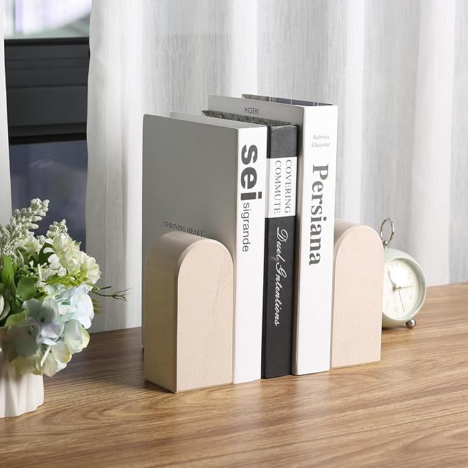 Koville African Natural Marble Bookends for Shelves, 7lbs Heavy-Duty Marble Book Holders, Decorative Book Ends, Bookshelf Apartment Decor for Normal Books/CD/Video Games
