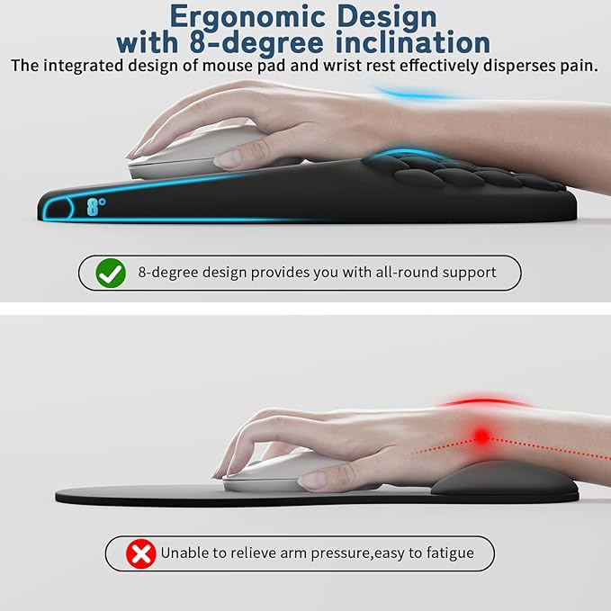 VAGAU Ergonomic Mouse Pad with Wrist Rest, Mousepad Wrist Support Keyboard Wrist Rest with Comfortable Memory Foam Massage Bulge and Non-Slip PU Base for Relief Carpal Tunnel Pain