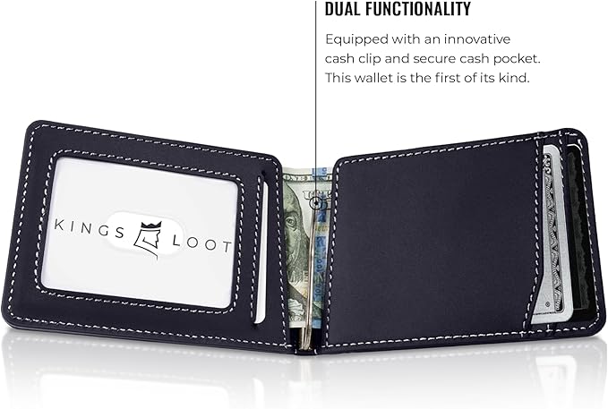 Kings Loot Wallet for Men | Customized Minimalist Slim RFID Blocking Leather Design with Cash Pocket & Card Pull Strap | Holds 1-15 Cards | Stylish & Durable Wallets