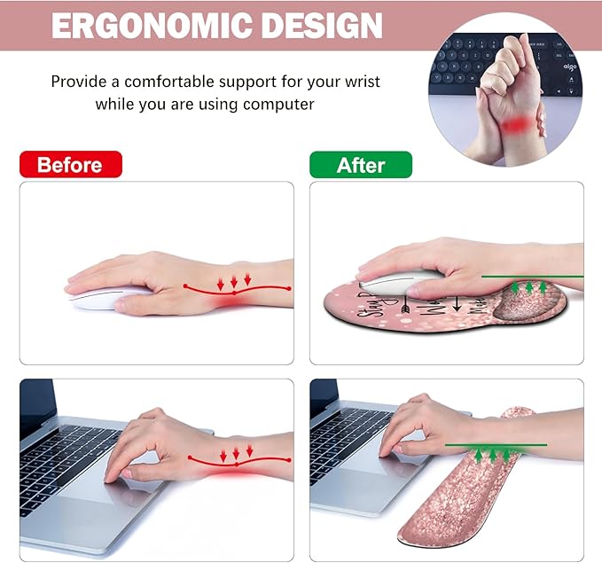 DINKY Large Gaming Mouse Mat and Mouse Pad Wrist Keyboard Wrist Rest Set, Anti-Slip Base Mousepad + Coaster, 35.4 x 15.80-inch, Ergonomic Wrist Support for Home Working Gaming-PinkQuote