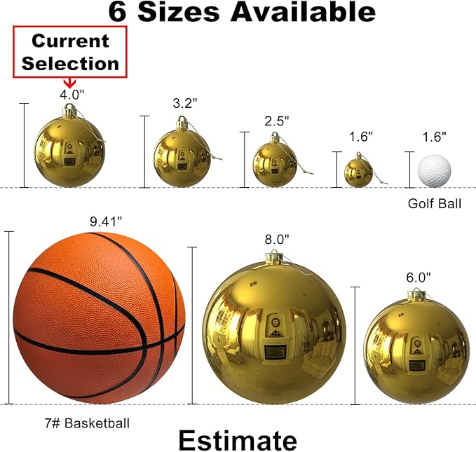 Gold 4.0" Large Christmas Balls - Christmas Tree Decoration Ornaments Shatterproof Hanging Balls for Birthday Halloween Holiday Wedding Decorations Set of 4pcs