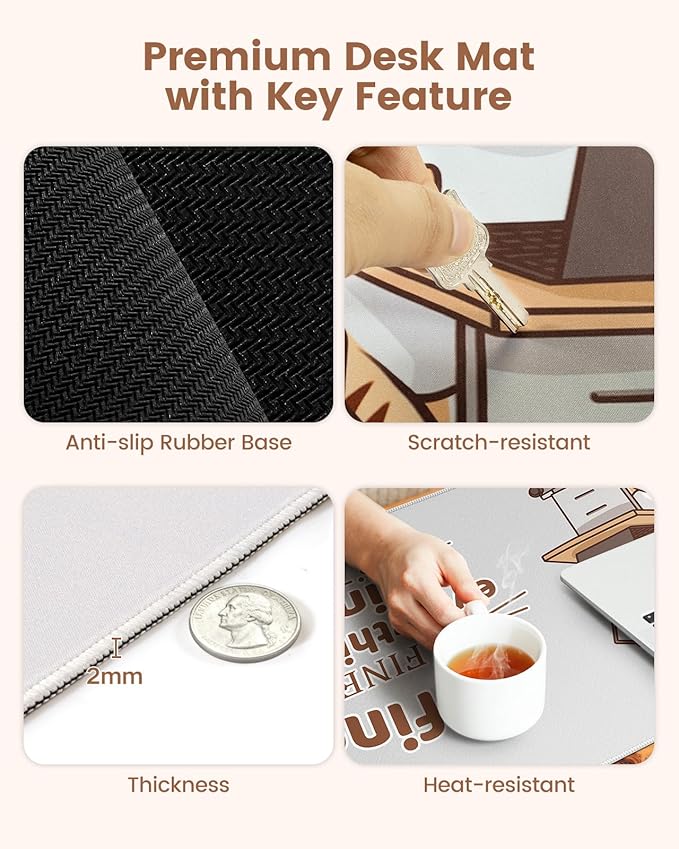 HAOCOO 4-in-1 Desk Cover Mat, Ergonomic Keyboard Wrist Rest, Wrist Support Mousepad with Coaster Set, Extended Desktop Pad Waterproof, Non-Slip Base Desk Accessories Mat for Office Decor