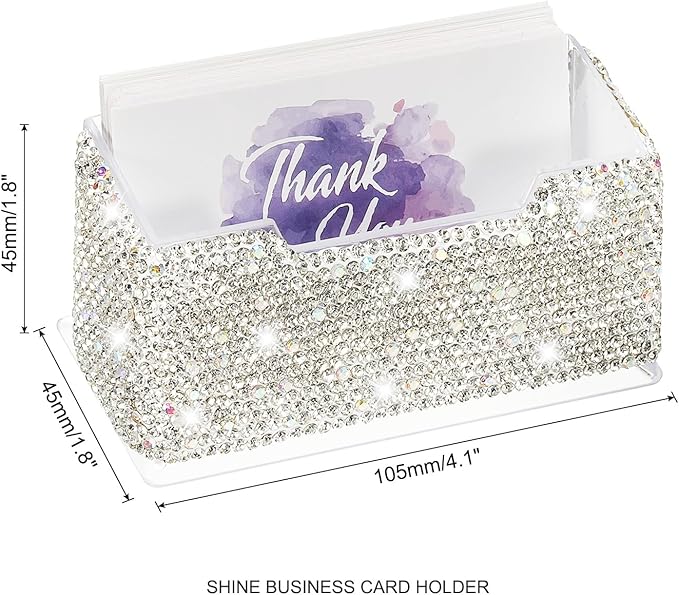 PATIKIL Rhinestone Business Card Holder, Crystal Business Card Holders Bling Business Card Organizer Display Stand for Desktop Desk Office Exhibition, White