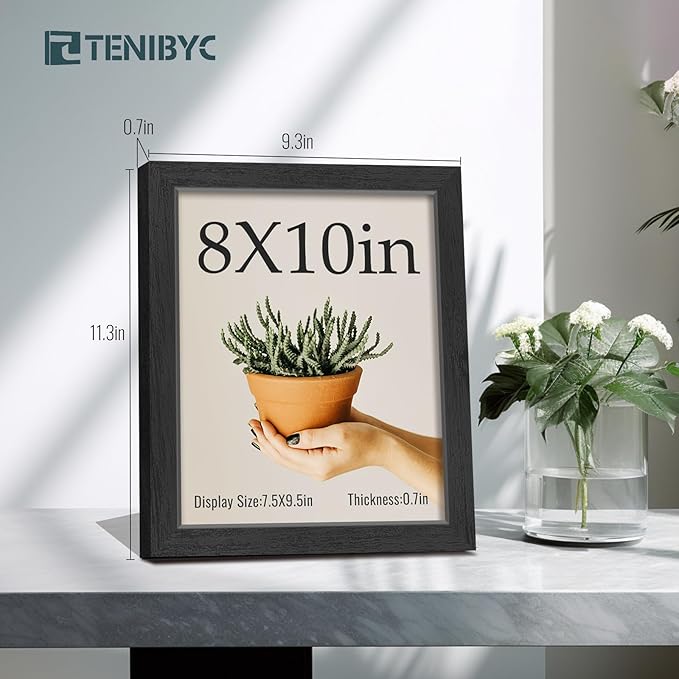 8x10 Picture Frames Set - 3 Pack - Black Solid Wood Poster Frame - Tempered Glass - Exclusive Woodgrain - Rooms, Offices, Gallery, Studio, and Hallway, Wall Display Decor