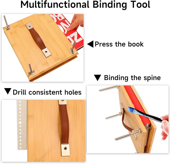 GeryVtee Wooden Book Press 9.8x7.87 inch Large Bookbinding Press Portable Binding Machine with Handle Easy Assemble Books Binding Tools for Craft Enthusiasts (Burlywood)